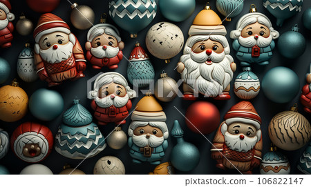 Beautiful different Christmas tree toys, new year decoration, copy space, postcard 106822147
