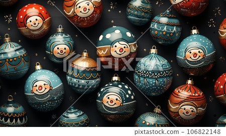 Beautiful different Christmas tree toys, new year decoration, copy space, postcard Beautiful different Christmas tree toys, new year decoration, copy space, postcard 106822148