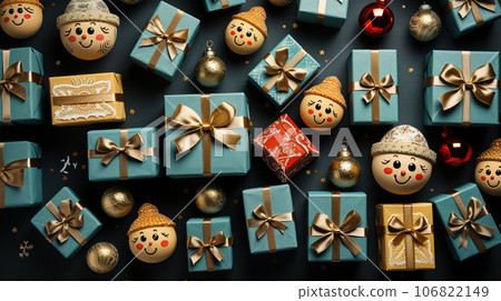 Beautiful different Christmas tree toys, new year decoration, copy space, postcard 106822149