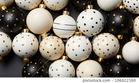 Beautiful different Christmas tree toys, new year decoration, copy space, postcard Beautiful different Christmas tree toys, new year decoration, copy space, postcard 106822160