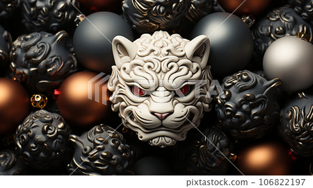 Beautiful different Christmas tree toys, new year decoration, copy space, postcard 106822197
