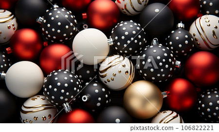Beautiful different Christmas tree toys, new year decoration, copy space, postcard 106822221