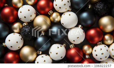 Beautiful different Christmas tree toys, new year decoration, copy space, postcard Beautiful different Christmas tree toys, new year decoration, copy space, postcard 106822237