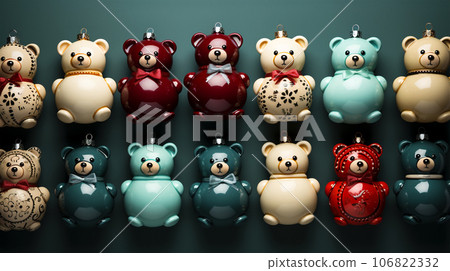 Beautiful different Christmas tree toys, new year decoration, copy space, postcard 106822332