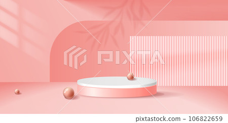 abstract 3D background with podium. Circle scene with leaf shadow. scene products display. abstract 3D background with podium. Circle scene with leaf shadow. scene products display. 106822659