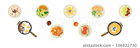 Food for Breakfast with Served on Plate Top View Vector Set 106822730