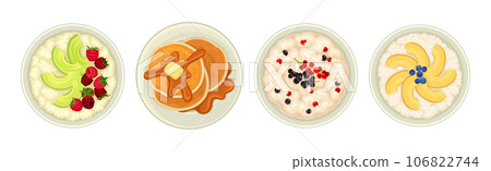 Food for Breakfast with Served on Plate Top View Vector Set 106822744