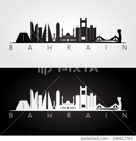 Bahrain skyline and landmarks silhouette Bahrain skyline and landmarks silhouette 106822761