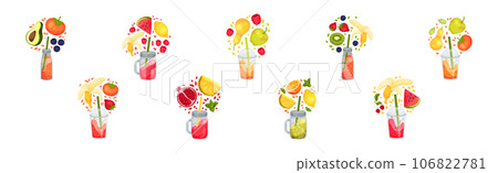 Smoothie in Glass Jar with Straw and Different Ingredients Vector Set Smoothie in Glass Jar with Straw and Different Ingredients Vector Set 106822781