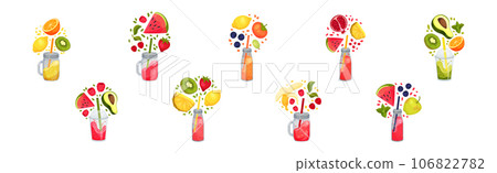 Smoothie in Glass Jar with Straw and Different Ingredients Vector Set Smoothie in Glass Jar with Straw and Different Ingredients Vector Set 106822782