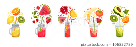 Smoothie in Glass Jar with Straw and Different Ingredients Vector Set Smoothie in Glass Jar with Straw and Different Ingredients Vector Set 106822789