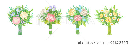Flower Bouquet and Bunch with Green Leafy Branches Vector Set Flower Bouquet and Bunch with Green Leafy Branches Vector Set 106822795