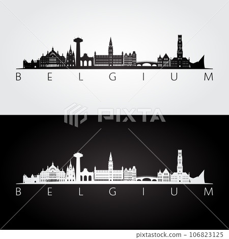 Belgium skyline and landmarks silhouette Belgium skyline and landmarks silhouette 106823125