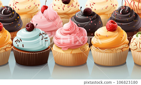 Assorted and collage of delicious glazed donuts, a popular dessert, TOP view,  photo for pastry shop and cafe menu 106823180