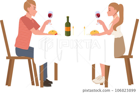 Couple Dining concept. Romantic Restaurant Date, Candlelight Dinner. Date Night Illustration 106823899