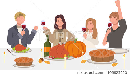 Happy Friends Enjoying Thanksgiving Dinner.Thanksgiving Celebration Happy Friends Enjoying Thanksgiving Dinner.Thanksgiving Celebration 106823920