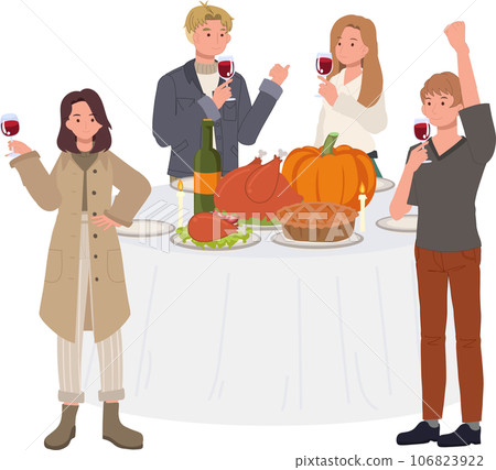 Happy Friends Enjoying Thanksgiving Dinner.Thanksgiving Celebration Happy Friends Enjoying Thanksgiving Dinner.Thanksgiving Celebration 106823922