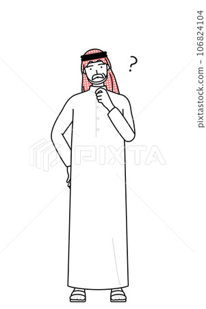 A senior Muslim man tilting his head in doubt A senior Muslim man tilting his head in doubt 106824104