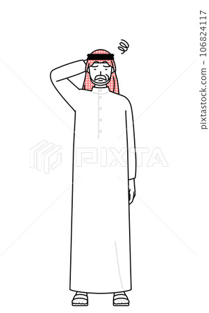 Muslim senior man scratching his head in trouble 106824117