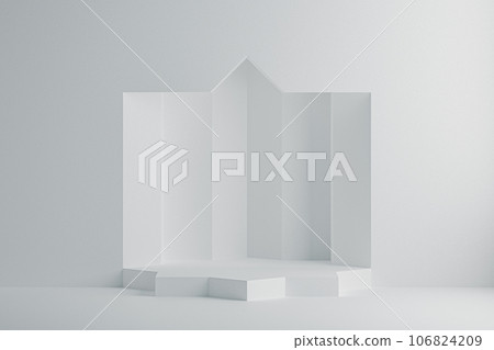 3d illustration of white background with octagonal stage pedestal 106824209