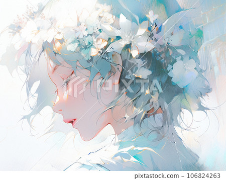 beautiful woman with white flowers 106824263