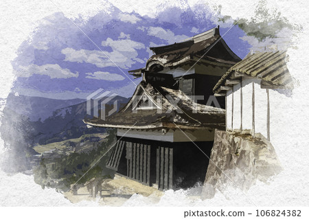 Watercolor style Haga Castle Historical Park Two-story turret Shiso City, Hyogo Prefecture 106824382