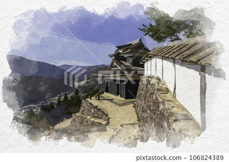 水彩風格的芳賀城歷史公園二層炮樓兵庫縣紫蘇市 106824389