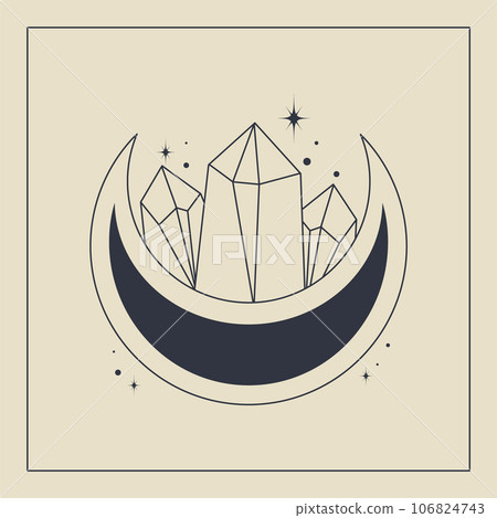 Line art crystal, magical healing concept with moon esoteric elements. Line art crystal, magical healing concept with moon esoteric elements. 106824743