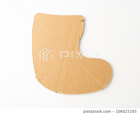 Cardboard Christmas Sock, Socks Made of Carton Piece, Ripped Kraft Paper, Brown Wrapping Vintage Paper 106825293