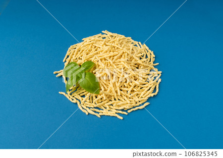 Raw Trofie Pasta, Dry Italian Macaroni, Traditional Genoa Food, Raw Noodle, Modern Ligurian Cuisine 106825345