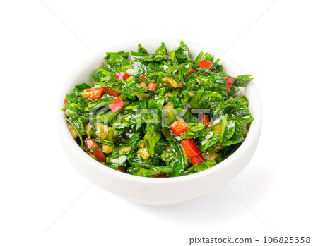 Chimichurri Sauce Isolated, Argentinian Steak Dip, Green Chimichuri with Herbs, Chopped Parsley, Garlic, Olive Oil Chimichurri Sauce Isolated, Argentinian Steak Dip, Green Chimichuri with Herbs, Chopped Parsley, Garlic, Olive Oil 106825358