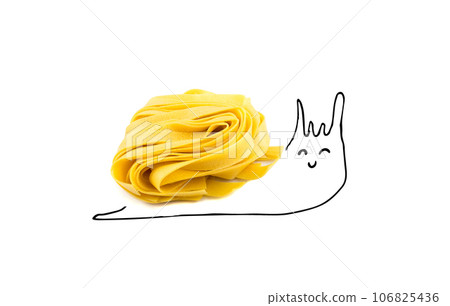 Food Art Pasta, Raw Pappardelle and Funny Animal, Fun Yellow Italian Pasta Fettuccine or Tagliatelle 106825436