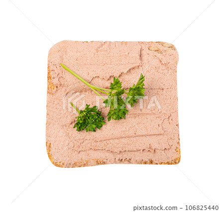 Meat Paste Toast Bread Isolated, Tuna Pate Sandwiches, Terrine Toasts, Chopped Liver Mousse, Fish Paste Canape 106825440