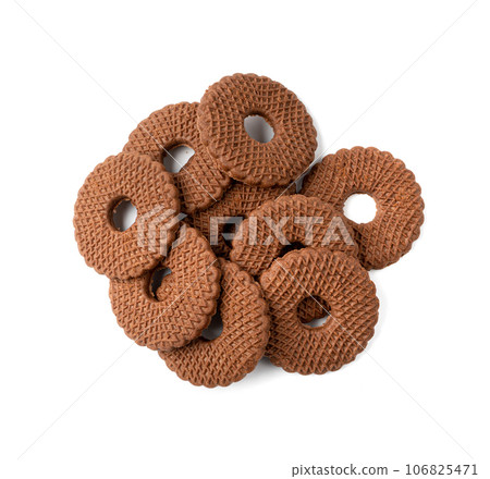 Chocolate Biscuit Rings Isolated, Black Cookie Circles, Dark Soft Biscuits, Round Butter Cookies Chocolate Biscuit Rings Isolated, Black Cookie Circles, Dark Soft Biscuits, Round Butter Cookies 106825471