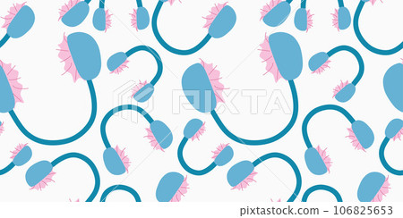 Seamless pattern of winter blue earmuffs. Vector flat illustration. Background for Winter template, Holiday decoration, Banner, Poster, Card, Print, Textile. Seasonal warm clothes and accessories. 106825653
