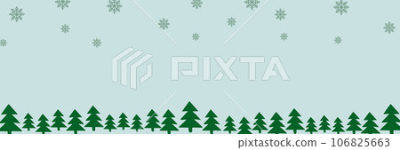 Winter Landscape with fir trees and snowflakes. Forest, park, alley. Silhouette vector Flat illustration with Copy space for text. Christmas template for Decoration, Banner, Postcard, Placard. 106825663