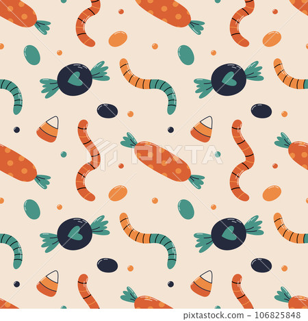 Candies halloween pattern. Sweet Halloween candy seamless pattern. Candies halloween pattern. Sweet Halloween candy seamless pattern. 106825848
