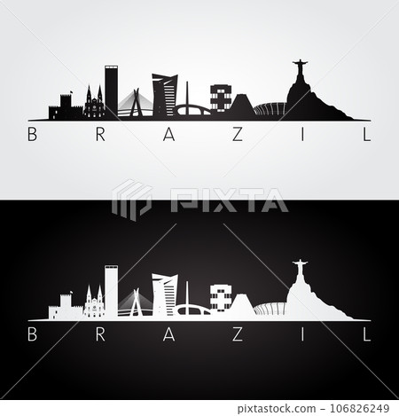 Brazil skyline and landmarks silhouette 106826249