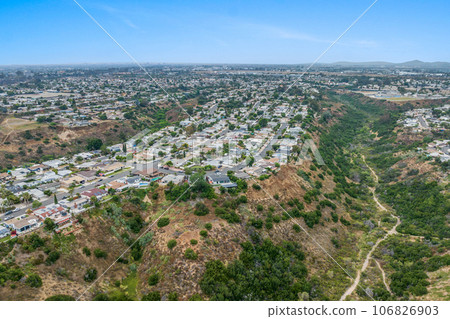 Aerial view of house in Serra Mesa City in San Diego, California, USA 106826903