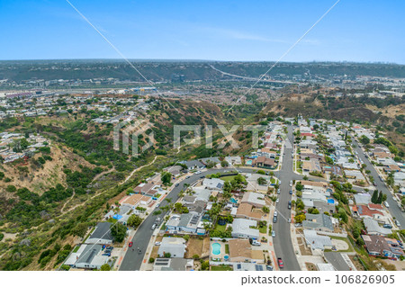 Aerial view of house in Serra Mesa City in San Diego, California, USA 106826905