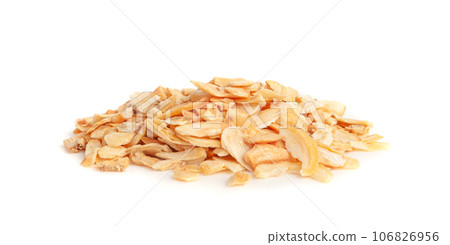 Dry Garlic Slices, Crispy Fried Cloves Pile Closeup, Roasted Grilled Garlic Flakes, Clove Chip Group 106826956