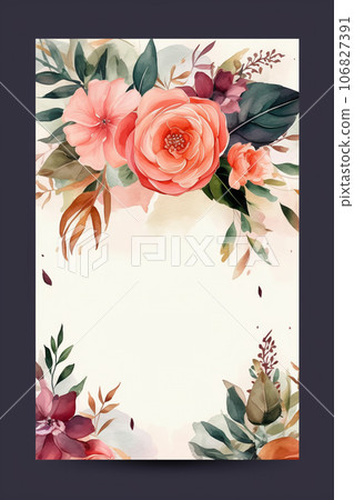 Colorful simple floral decoration illustration background template, creative arrangement of nature and flowers. Good for banner, wedding card invitation draft, birthday, greetings, and design element. 106827391