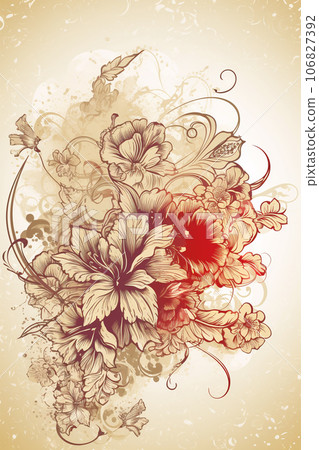 Colorful simple floral decoration illustration background template, creative arrangement of nature and flowers. Good for banner, wedding card invitation draft, birthday, greetings, and design element. 106827392