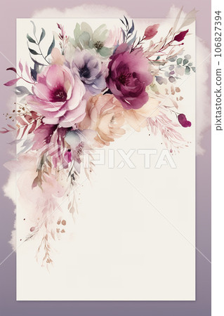 Colorful simple floral decoration illustration background template, creative arrangement of nature and flowers. Good for banner, wedding card invitation draft, birthday, greetings, and design element. 106827394