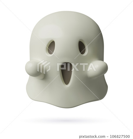 White ghost 3d icon with a scary face emotion. Traditional Halloween night cute floating spirit. 106827500