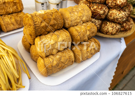 Polish Smoked Cheese, Traditional Oscypek, Slovak Mountain Snack, Sheep Milk Product Polish Smoked Cheese, Traditional Oscypek, Slovak Mountain Snack, Sheep Milk Product 106827615