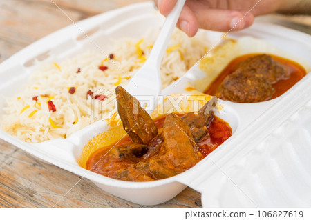 Kofta and Kabuli Pulao, Afghani Cuisine with Lamb Meat Balls, Pilaf or Pilau, Traditional Afghanistan Pilaw 106827619