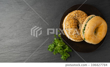 Bagel, Round Bread Bun, Wheat Bakery with Grains And Seeds for Breakfast, Plain Circle Bagel Bread 106827784