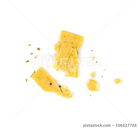 Crumbled Pita Chips Isolated, Broken Tortillas, Crunchy Flat Bread Crumbs, Pita Chips on White Background 106827788