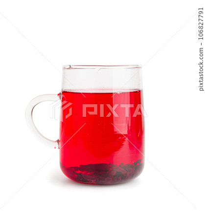 Hibiscus Tea, Dry Rose Drink, Cold Fruit Red Tea in Transparent Mug, Roselle Hibiscus Tea Hibiscus Tea, Dry Rose Drink, Cold Fruit Red Tea in Transparent Mug, Roselle Hibiscus Tea 106827791